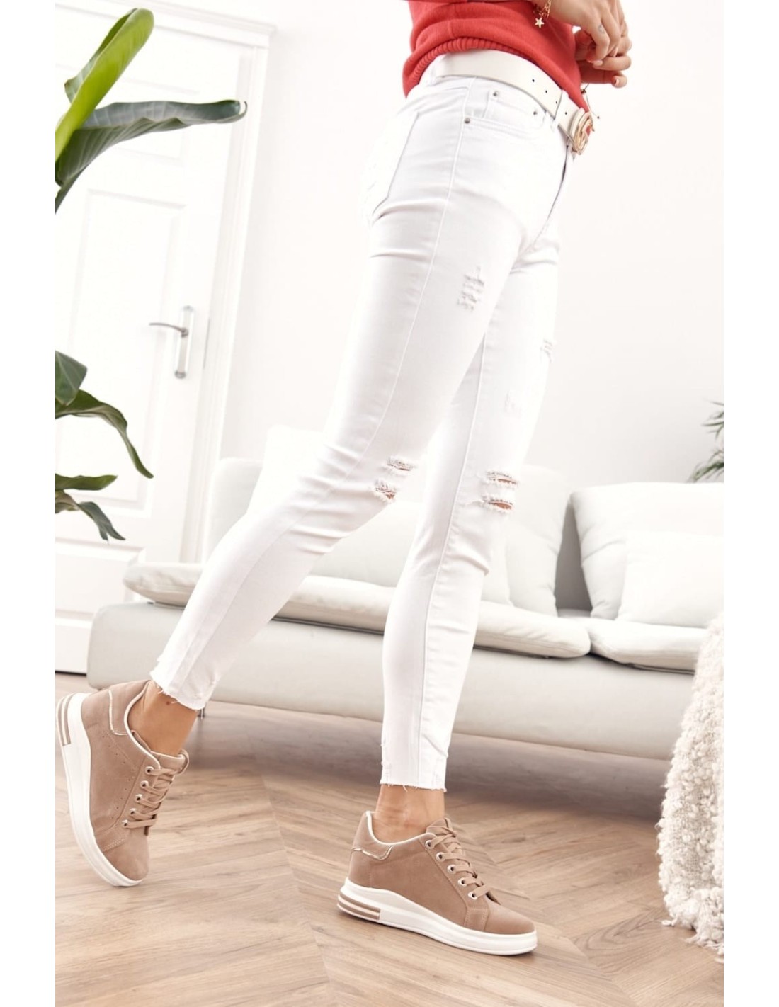 Denim pants with holes, white 2596 - Online store - Boutique